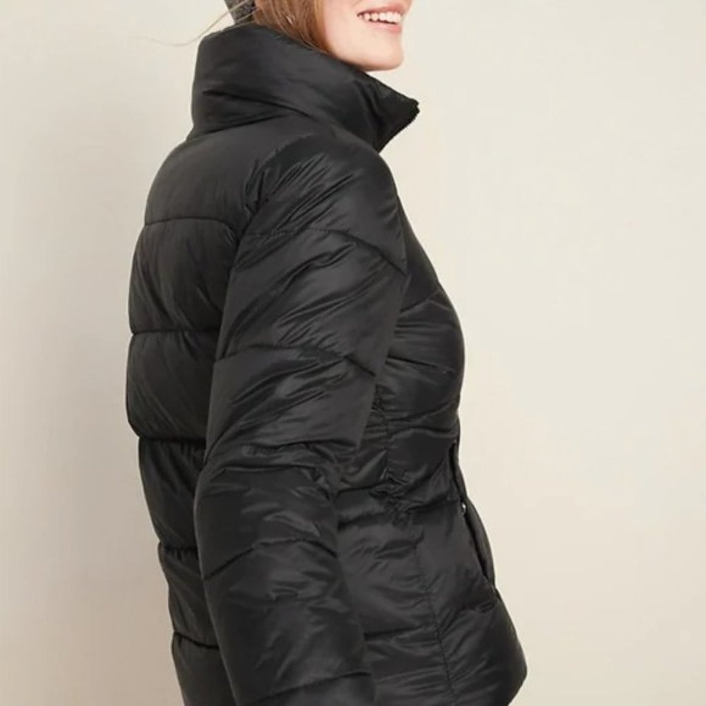 Black Frost-Free Zip-Front Puffer Jacket for Women